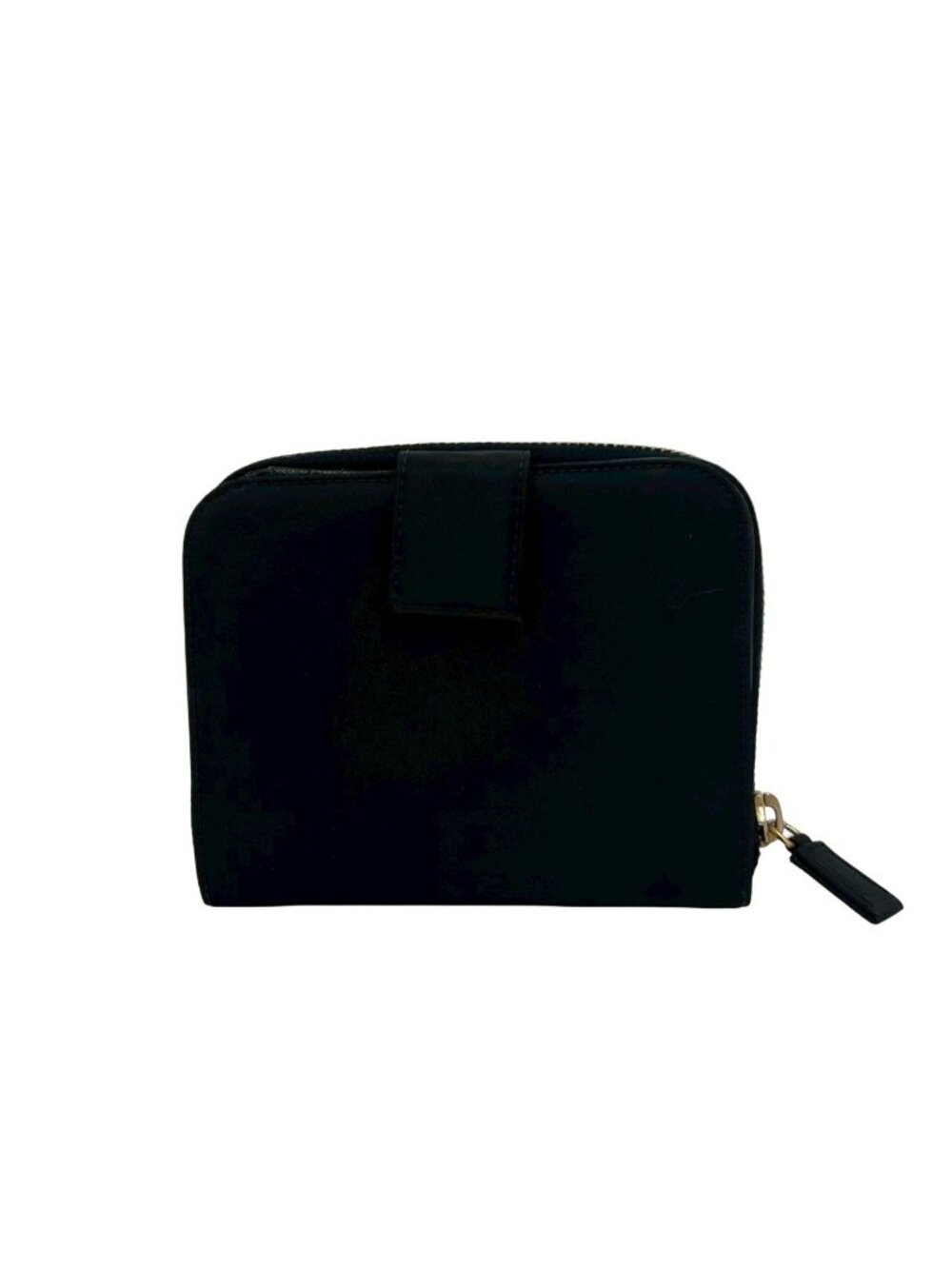 Prada Triangle Logo Tessuto Nylon Saffiano Leather Round Zip Bifold Wallet Black - Picture 2 of 10